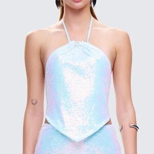 Finesse Women's Blue Sequin Crop-top